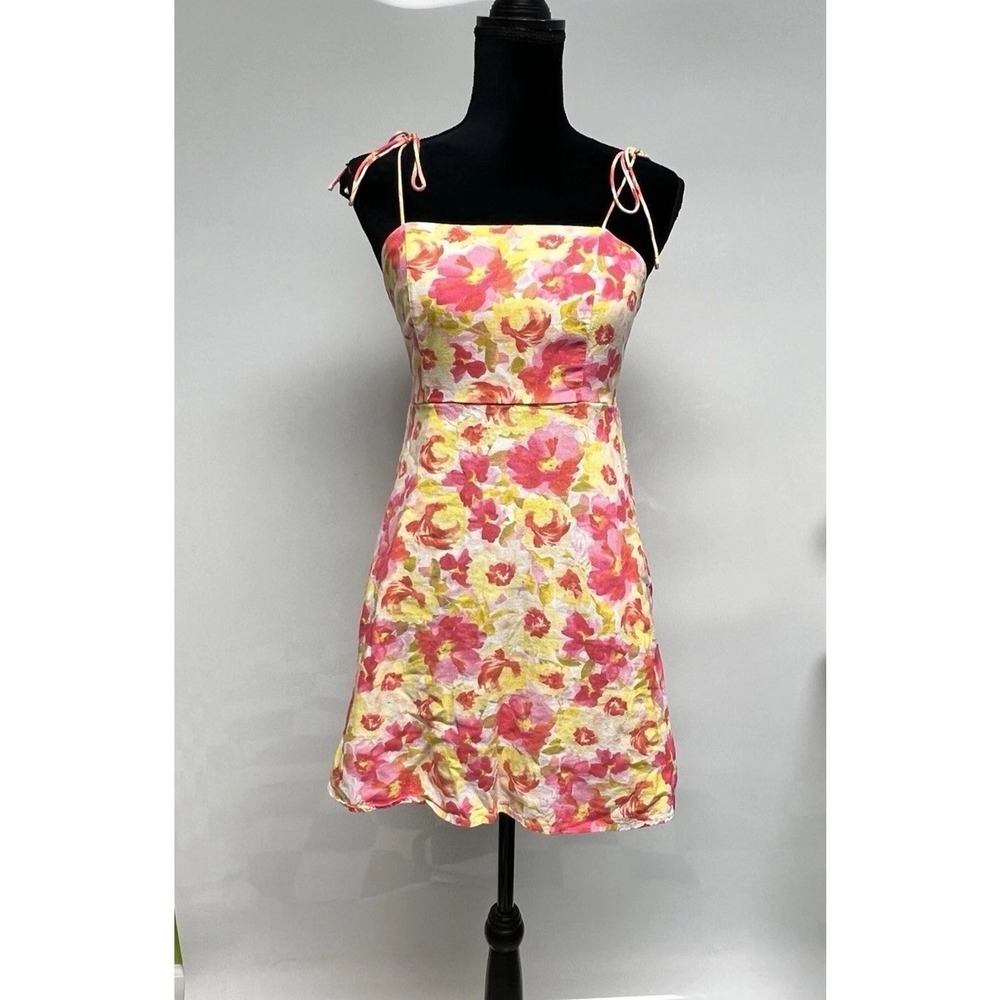 Retro Old Navy Dress Women Floral Short Sundress XS Colorful Linen Blend Resort